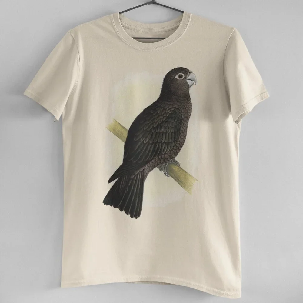 Black Parrot Vintage Print Short Sleeve Graphic Tee T-shirt S M L XL - Picture 3 of 5